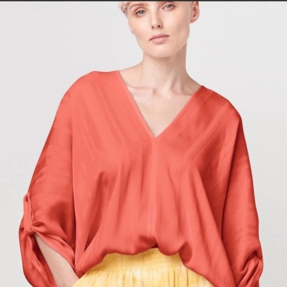 ANTHROPOLOGIE TINA + JO STRIPE SATIN TAB SLEEVE KIMONO TOP SMALL - Picture 2 of 13